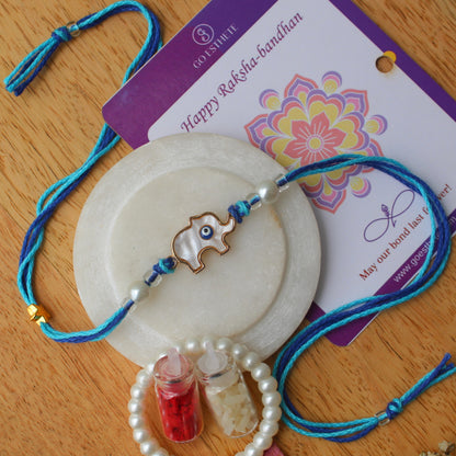 Cute MOP Elephant & Evil Eye Design Rakhi