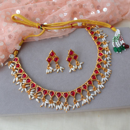 Ruby Stones & Pearls Embedded Necklace Set