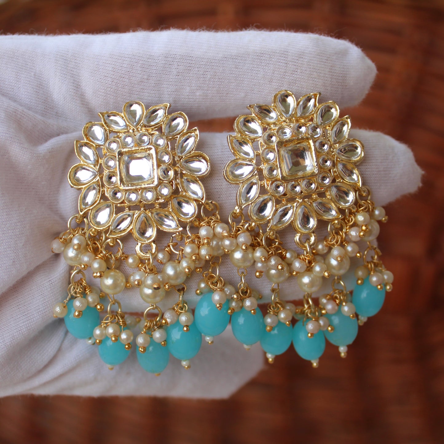 Lovely Golden & Blue Ethnic Earrings