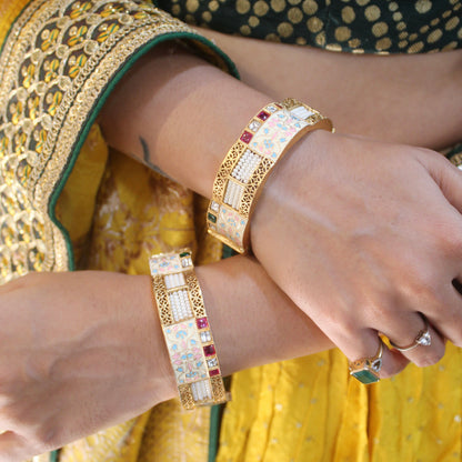 Beautifully Carved Gold Plated Brass Kada Set
