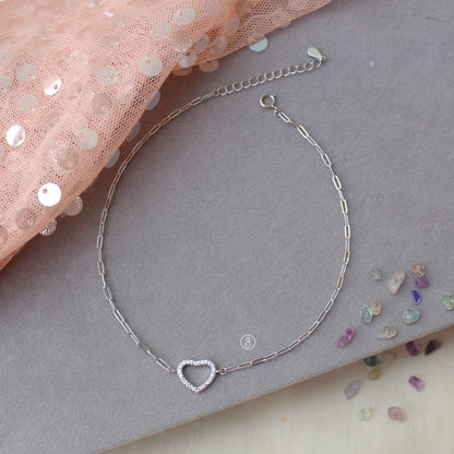 92.5 Sterling Silver Anklet With Love Heart Charm