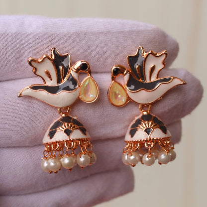 White Bird Design Mini Meenakari Jhumki