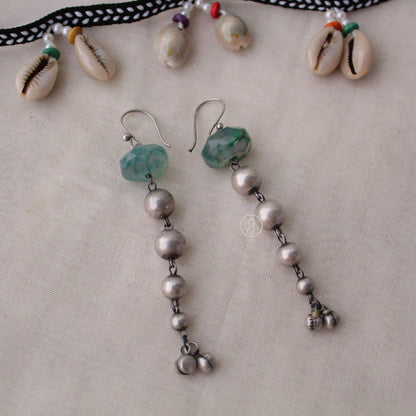 Semi Precious Stone & Balls Design Long earrings