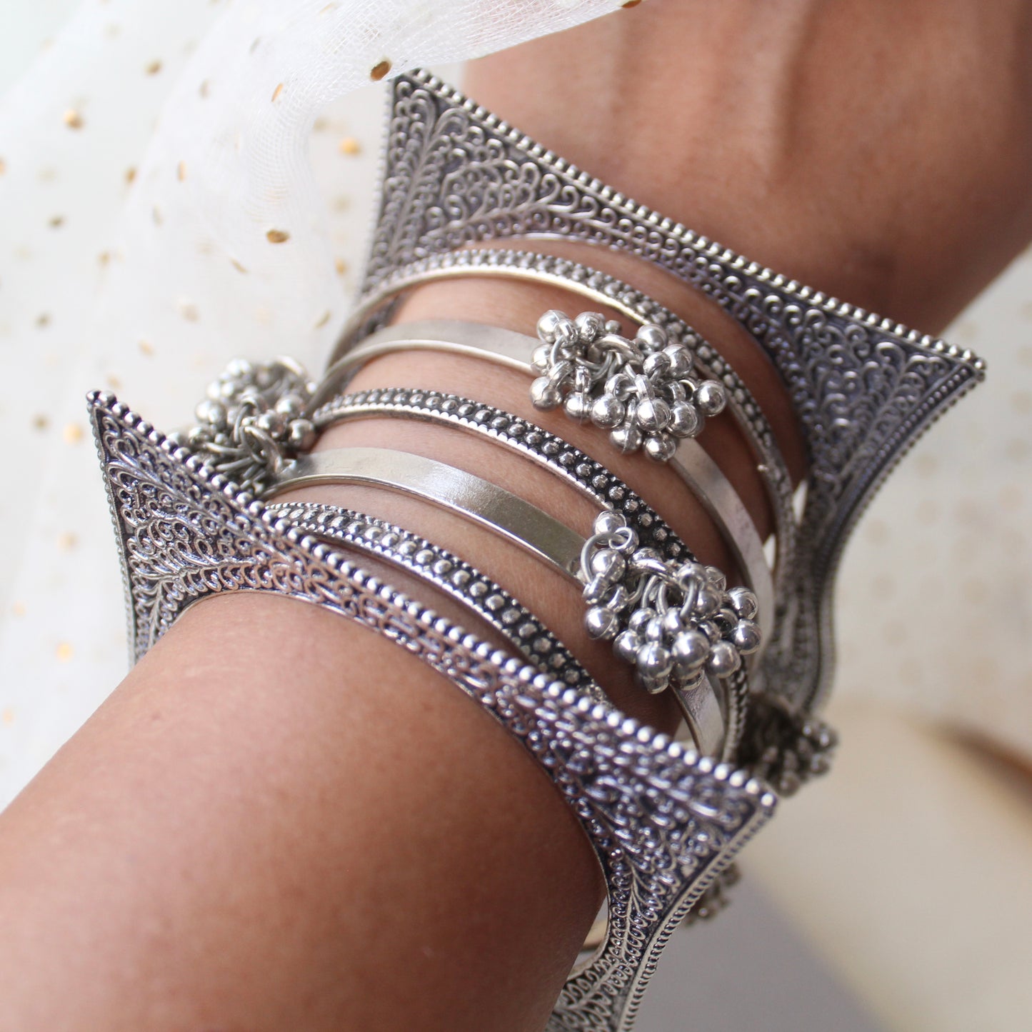Oxidised Silver Set of Bangles (Size 2.4-2.6)