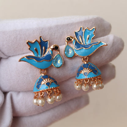 Blue Mini Meenakari Jhumki Earrings