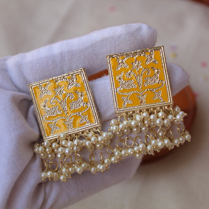 Classic Square Design Yellow Earrings