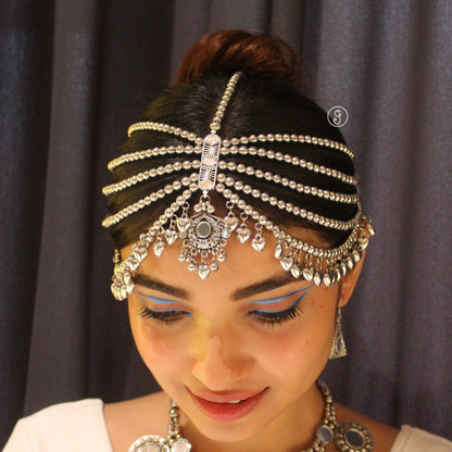 Oxidized Multi-Layered Damini Style Maang-Tika