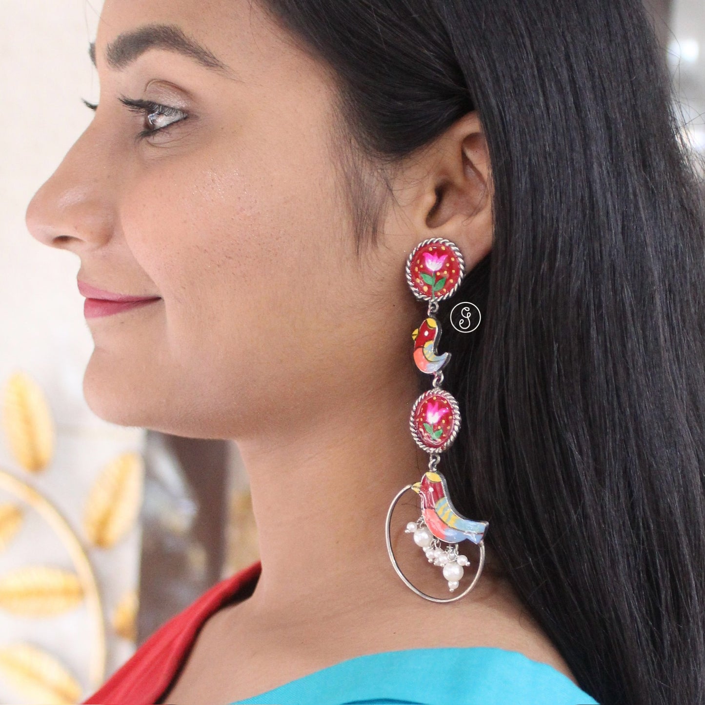 Vibrant Minakari Oxidized Long Dangler Earrings