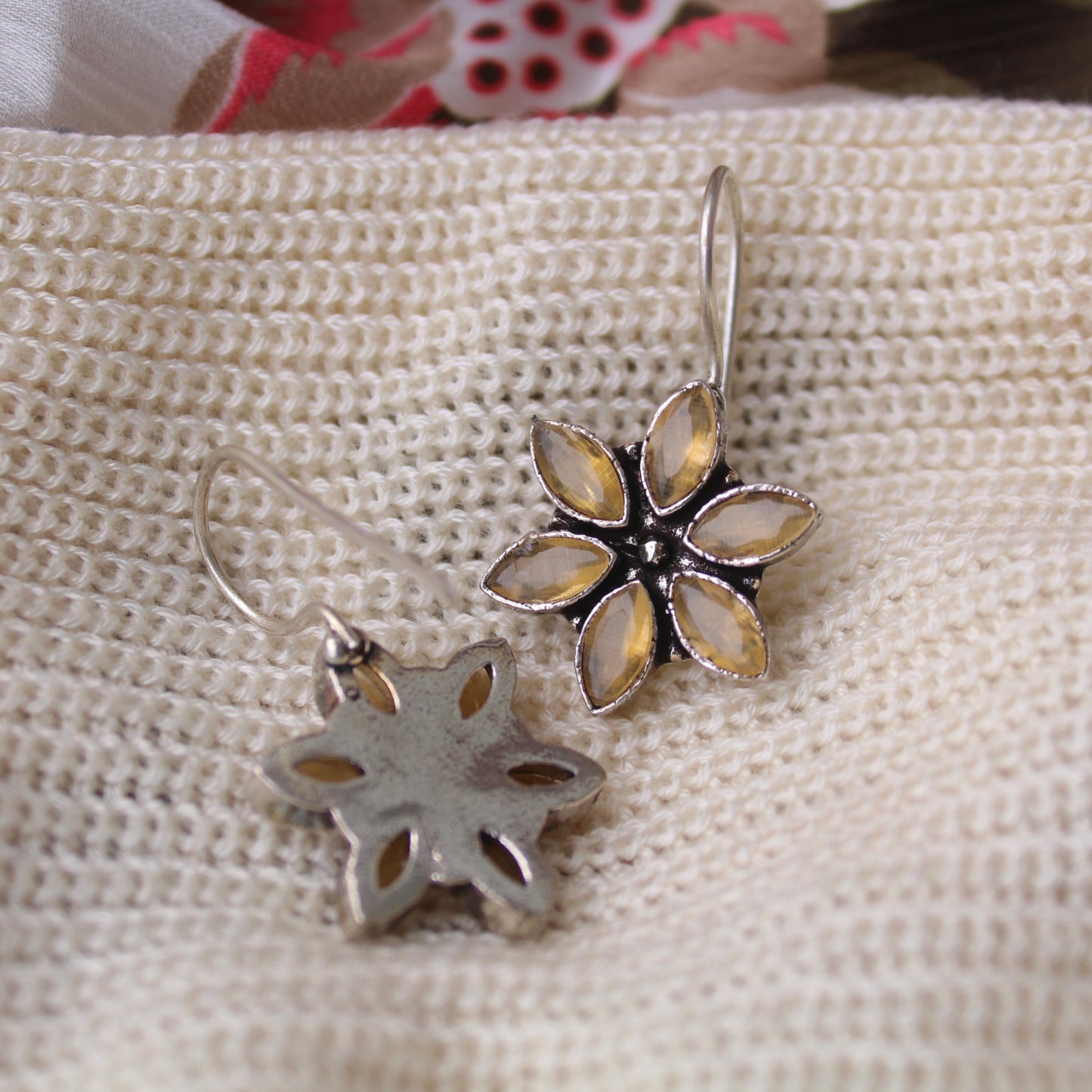 Yellow Stones Work Mini Brass Earrings