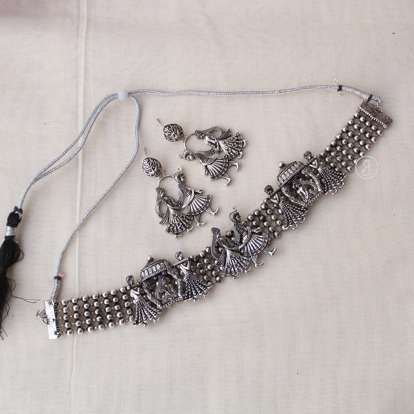 Wedding Motif Oxidised Silver Necklace Set