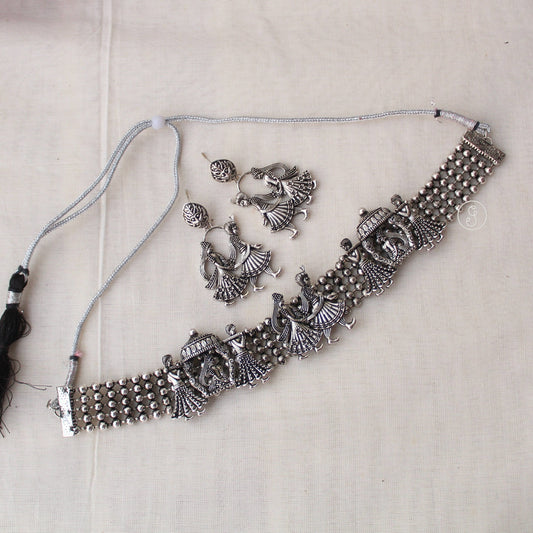 Wedding Motif Oxidised Silver Necklace Set