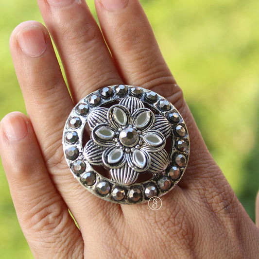 Beautiful Oxidised Silver Adjustable Ring