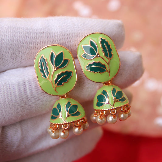 Mint Green Mini Meenakari Jhumki