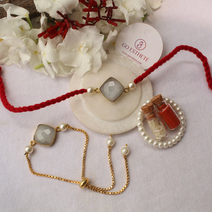 Grey Monalisa Stones Work Rakhi Pair