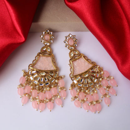 Baby Pink long Yet Lightweight Ethnic Earrings