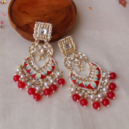 Beautiful Red Ethnic Long Chandbali