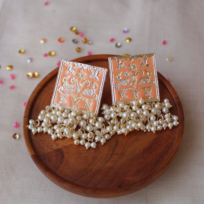 Classic Square Shaped Peach Earrings