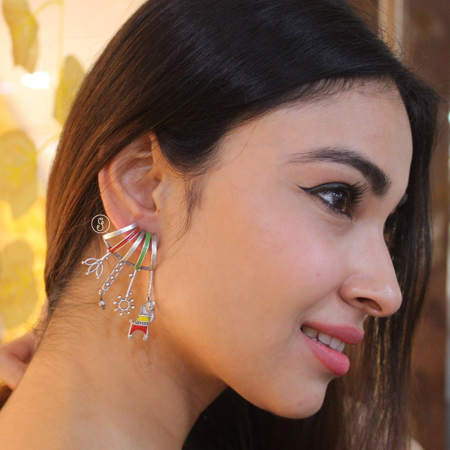 Boho Dual-Design Oxidized Silver Earrings