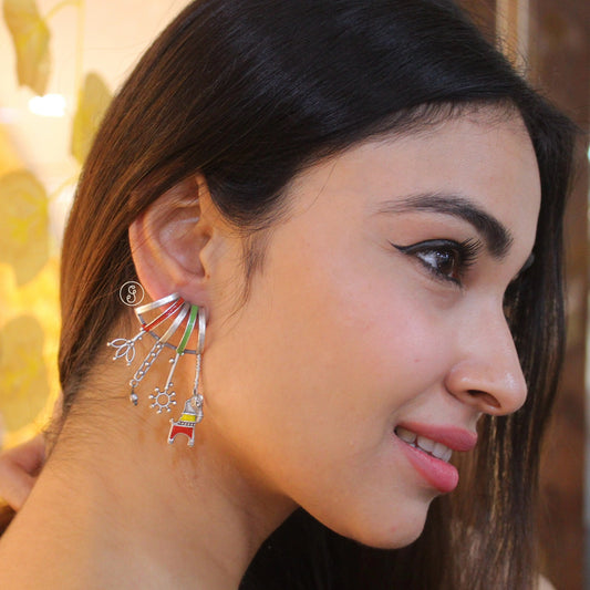 Boho Dual-Design Oxidized Silver Earrings