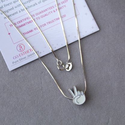 92.5 Pure Silver Chain With Victory Symbol Pendant