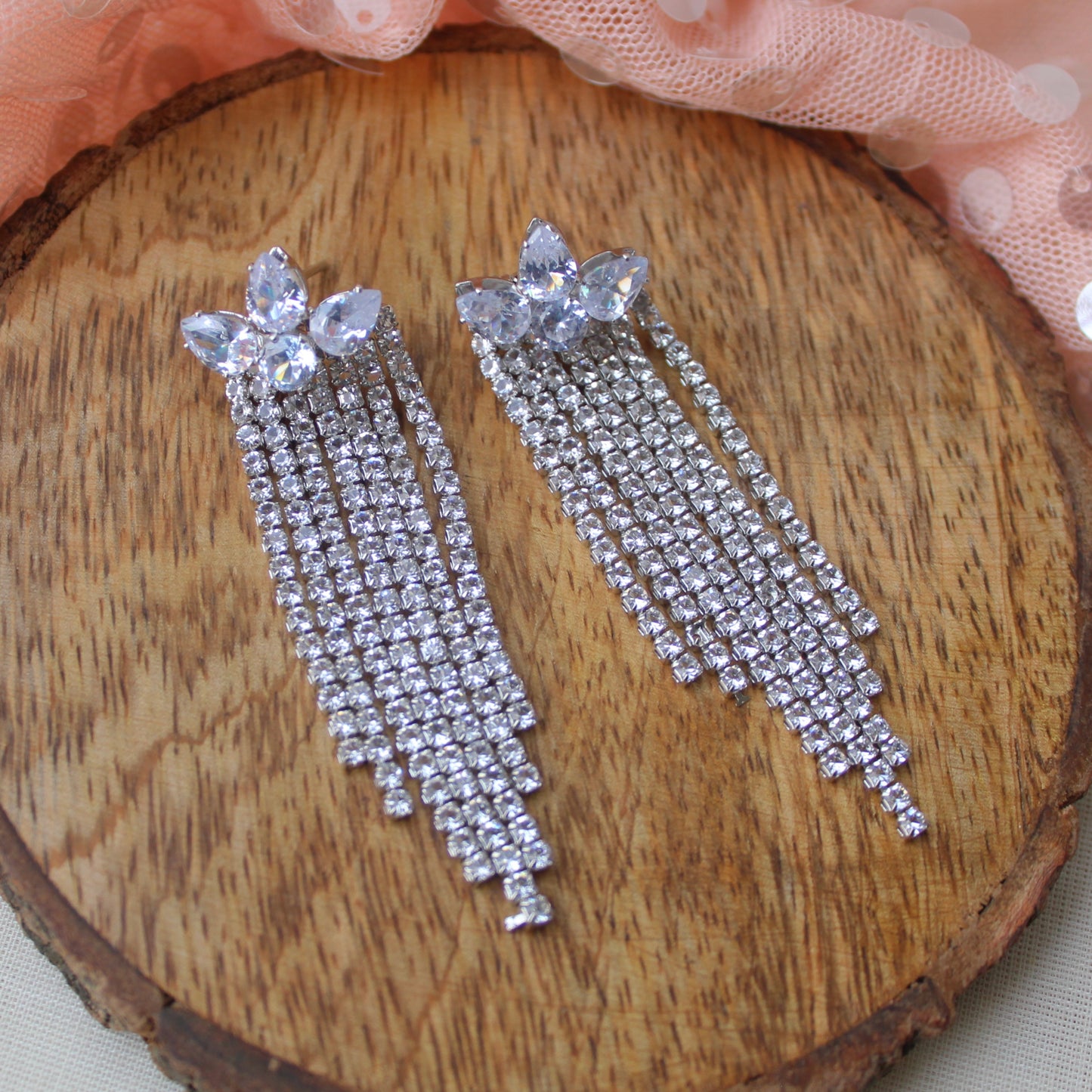 Silver Diamonds Embellished Light Weight Long Earrings