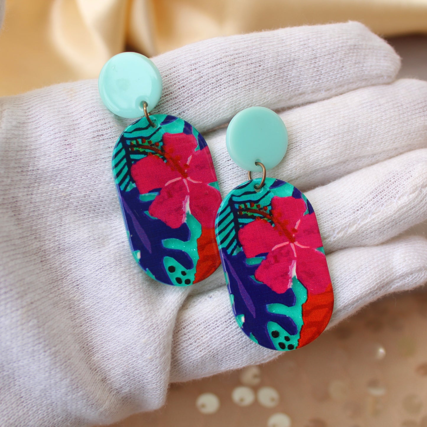 Blue Nature Printed Lightweight Acrylic Earrings
