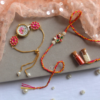 Bhai & Bhabhi Rakhi - Watch & Lotus Design