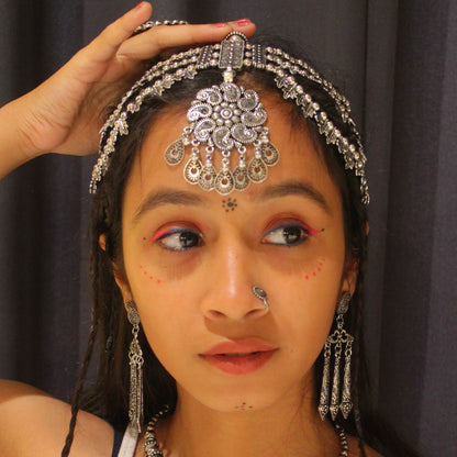Heavy Damini Maang Tika with Three-Layered Chains