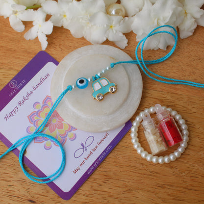 Cute Evil Eye Rakhi With Car Charm