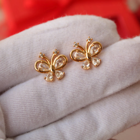 Rose Gold Butterfly Design AD Diamonds Studs