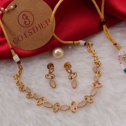 Elegant Gold Plated AD Diamonds Necklace Set