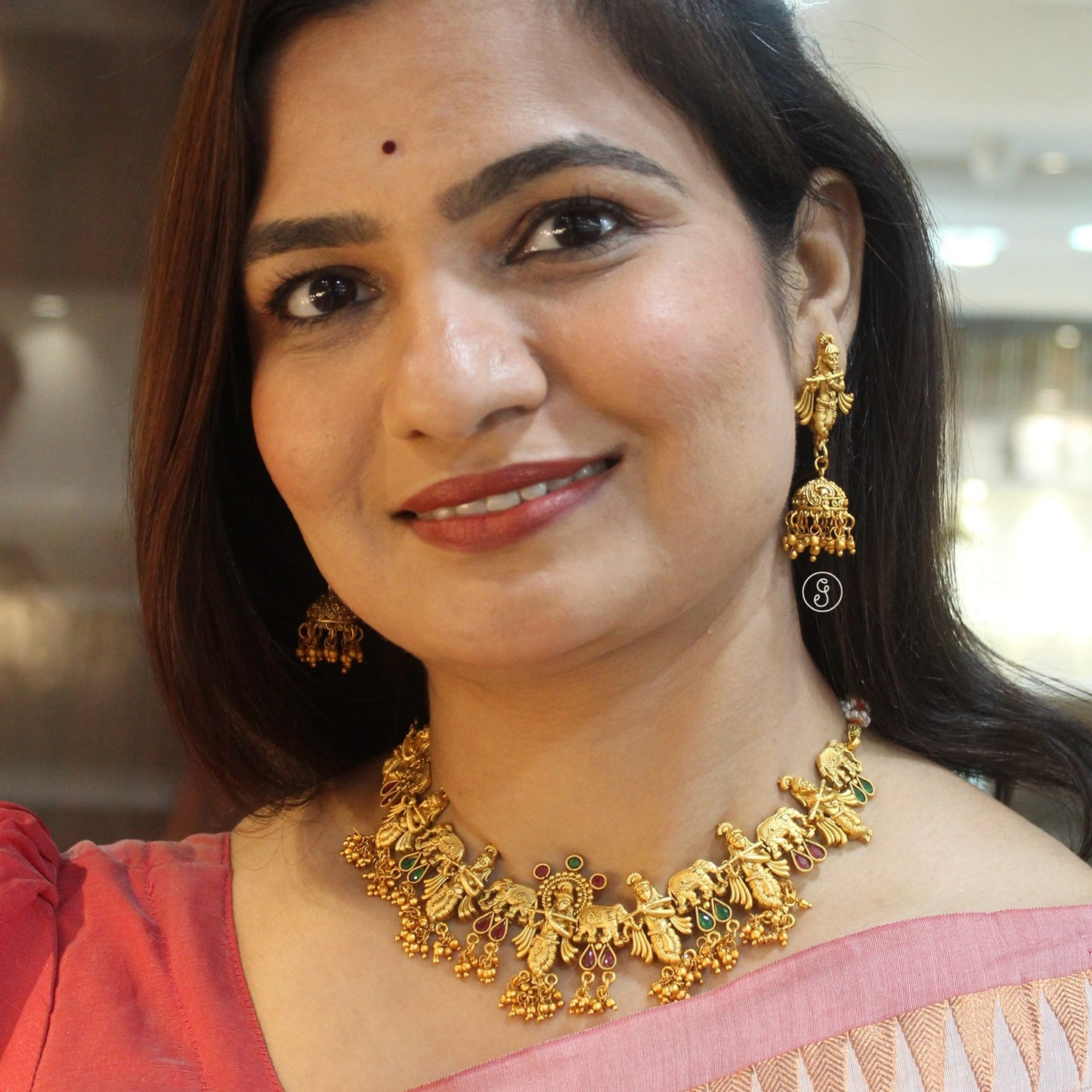 Divine Krishna Motif Temple Necklace Set