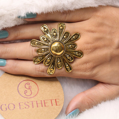 Oxidised Golden Adjustable Finger Ring