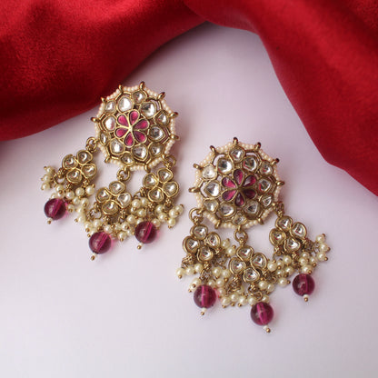 Magenta Bloom Kundan Ethnic Earrings