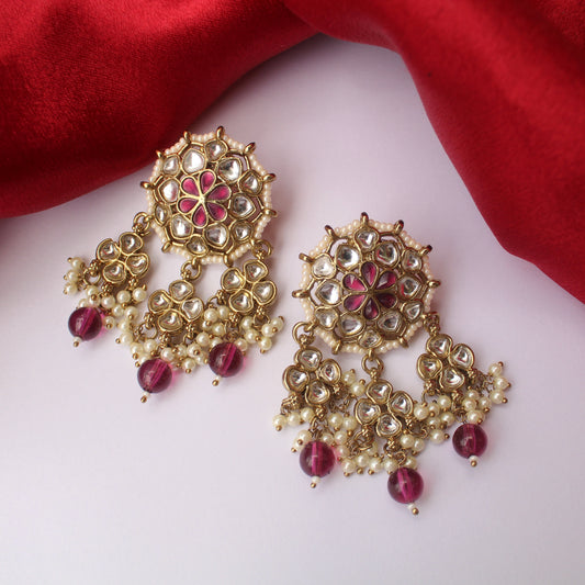Magenta Bloom Kundan Ethnic Earrings