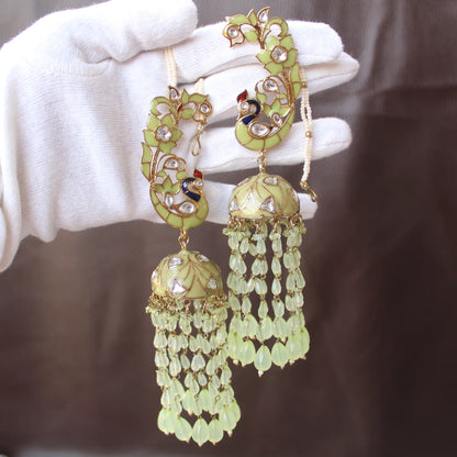 Premium Green Peacock Jhumki With Earcuff