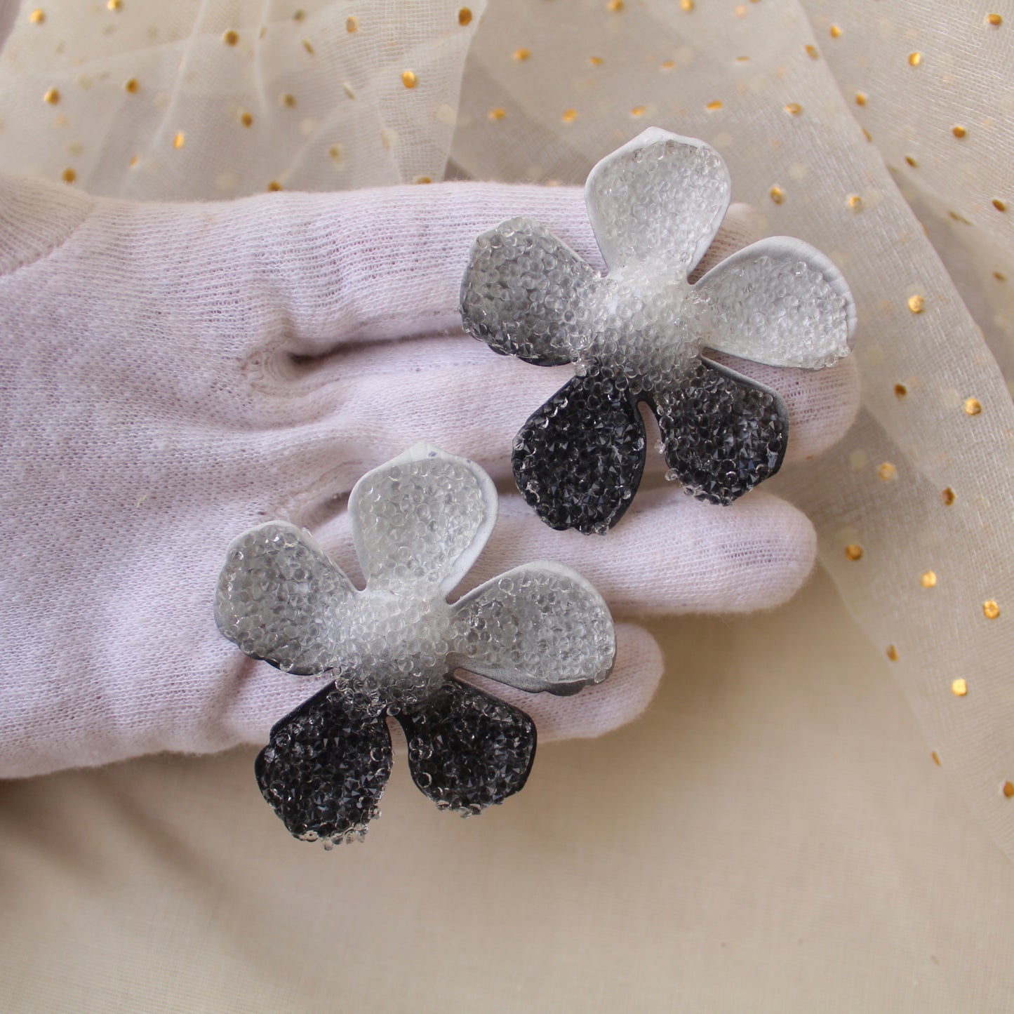 Stunning Black & White Big Floral Earrings