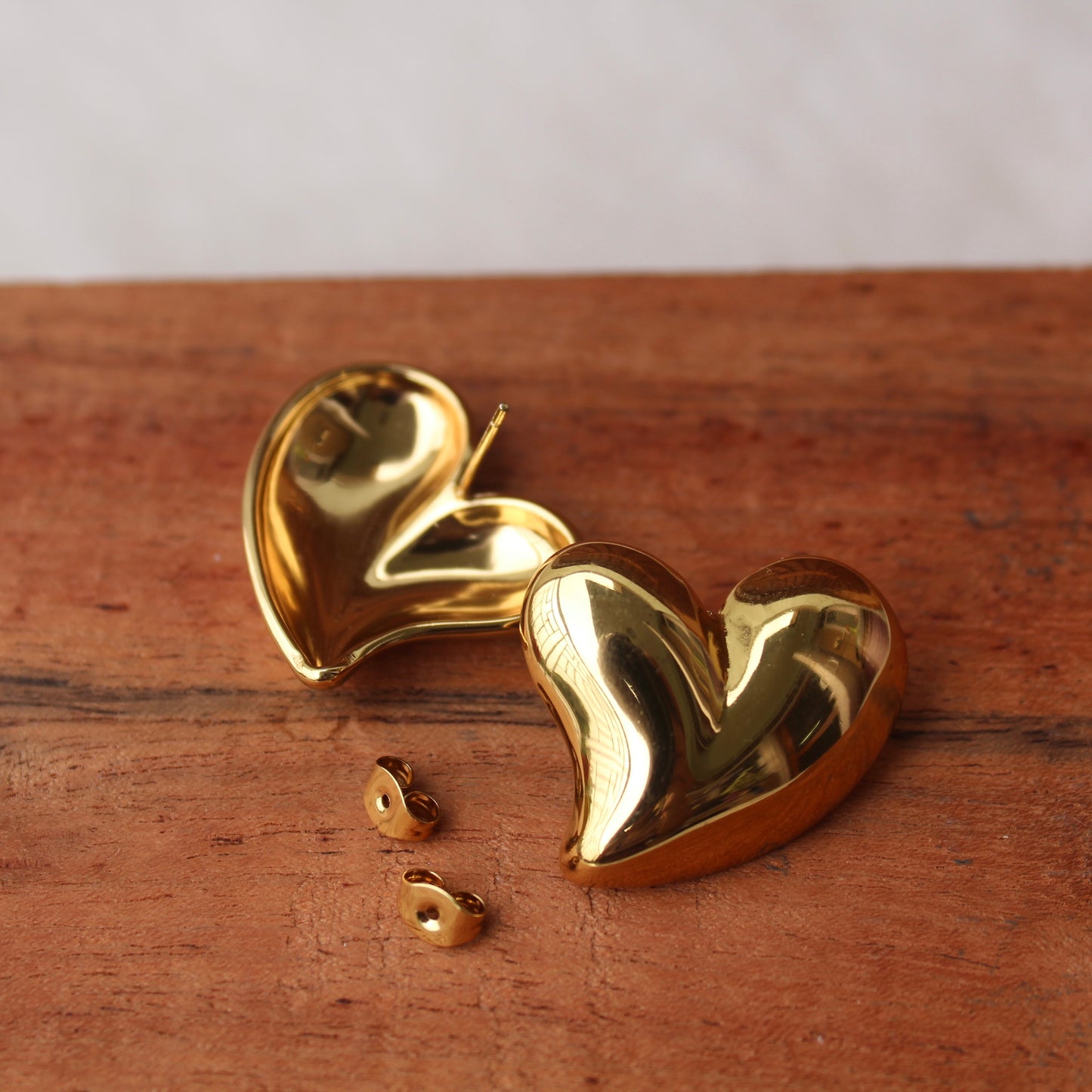 Golden Anti-Tarnish SS Hearts Studs Earrings