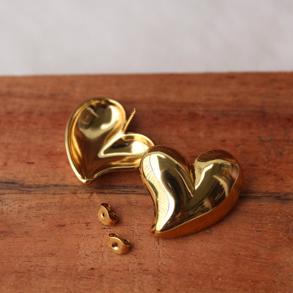 Golden Anti-Tarnish SS Hearts Studs Earrings