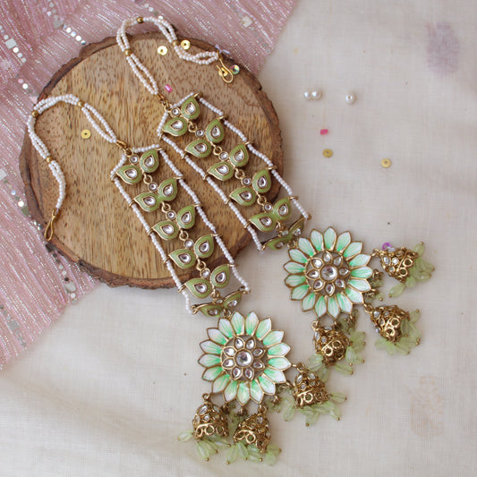 Gorgeous Green Ethnic Earrings With Earchain