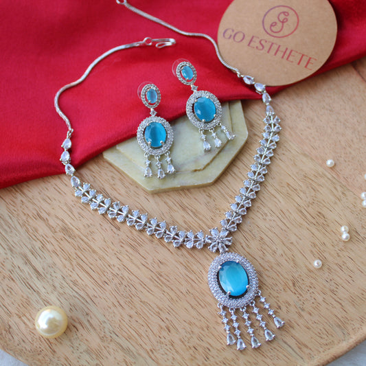 Sky Blue CZ Diamonds Designer Necklace Set