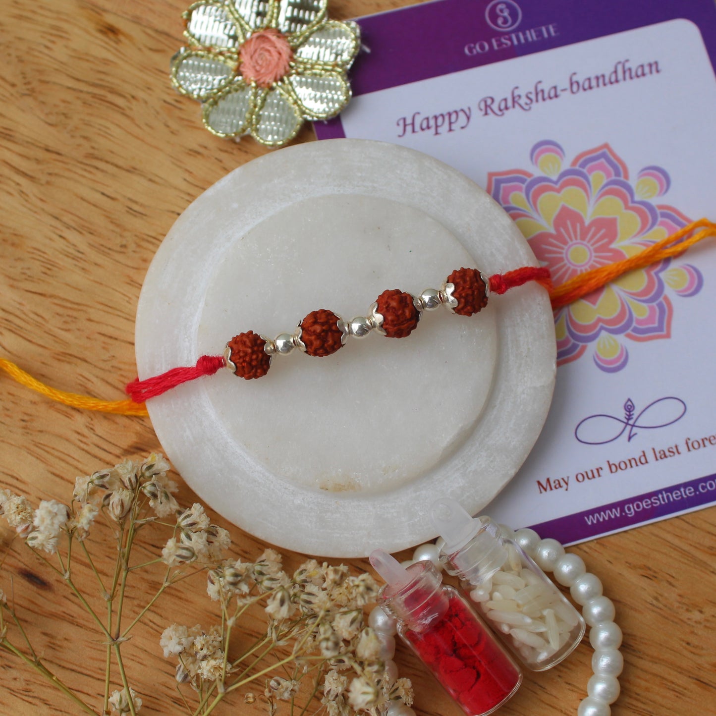 Pure Silver Beads and Rudraksh Rakhi