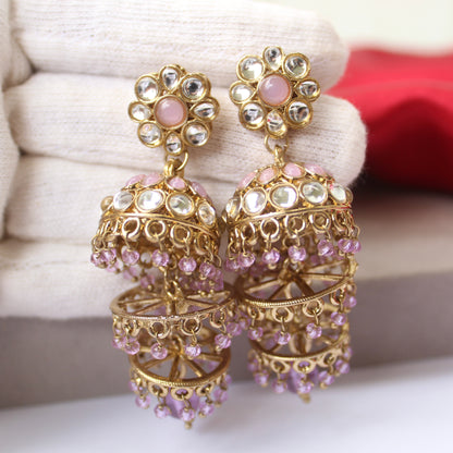 Lavender Multi-Layered Jhumki Earrings