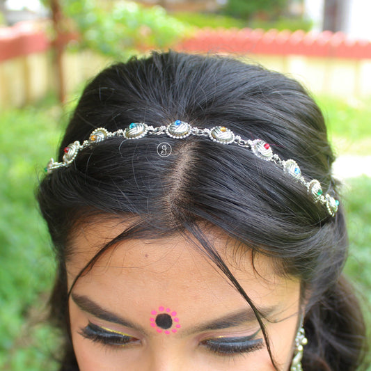 Multicolour Oxidised Silver Head-Chain