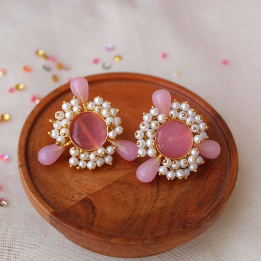 Pink Monalisa Stones Work Designer Studs