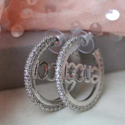 Silver Diamonds Embellished Statement Hoops