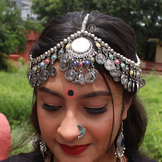 Authentic Gujarati Oxidised Silver Damini Tika