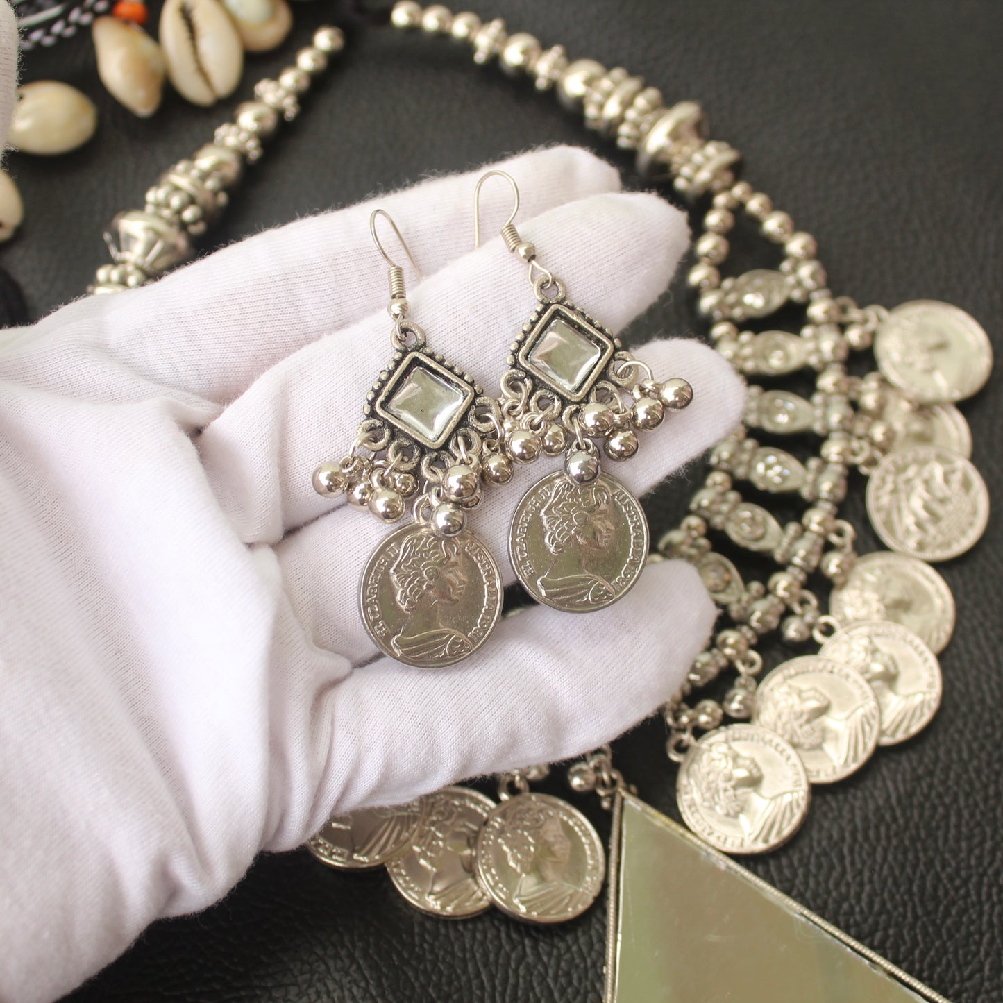 Fabulous Mirror & Coins Work Necklace Set