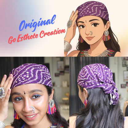 Purple Bandhani Bandana with Mini Tassels