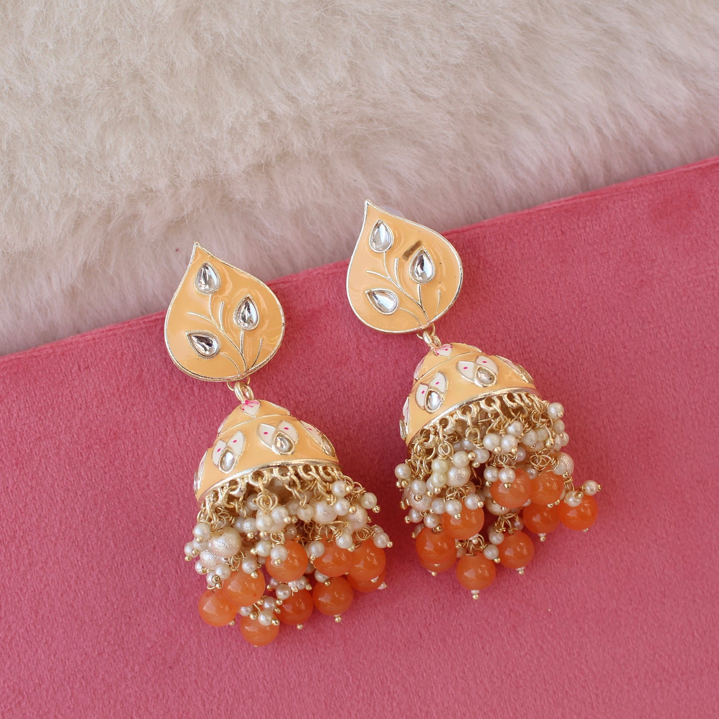 Pretty Peach Orange Jhumki Earrings